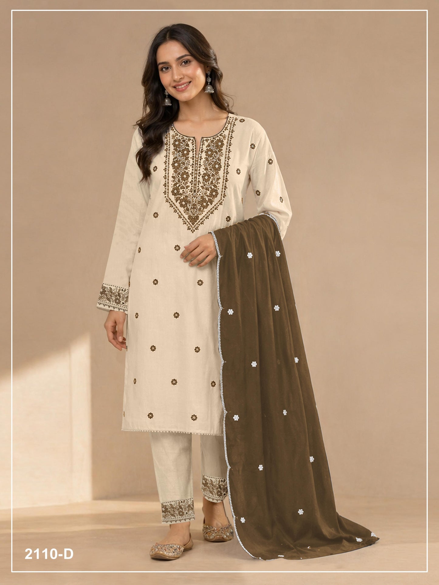 Anaita White Mehendi Khadi Cotton Suit with Embroidery & Patchwork