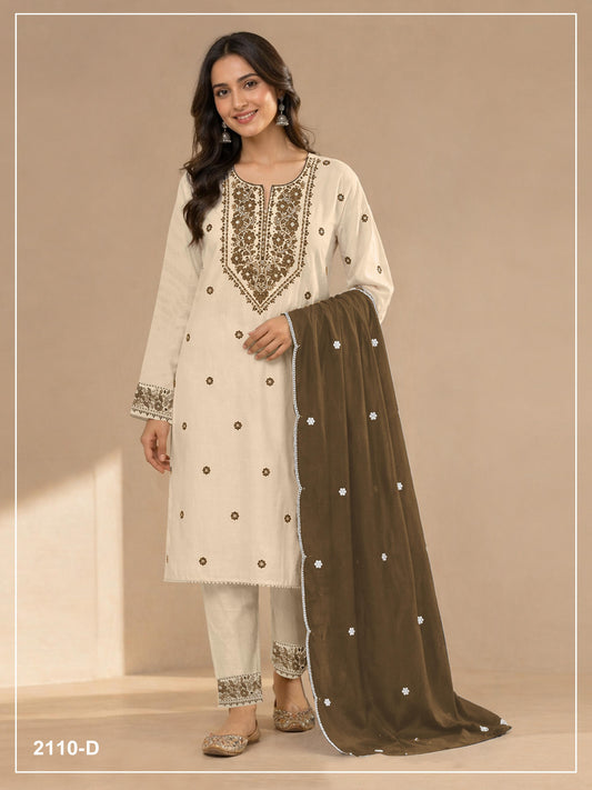 Anaita White Mehendi Khadi Cotton Suit with Embroidery & Patchwork