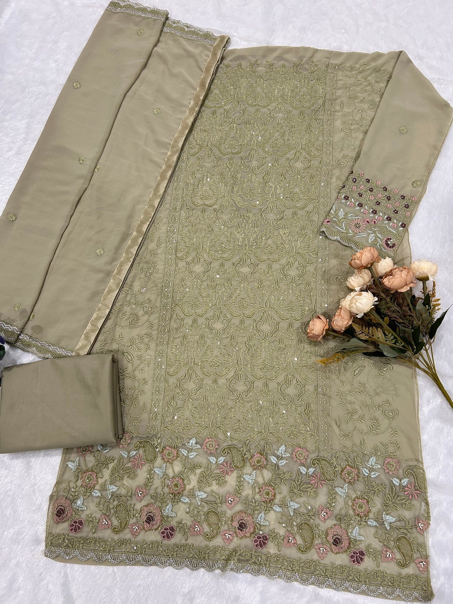 Anaita Green Fox Georgette Suit with Embroidery & Sequence Work