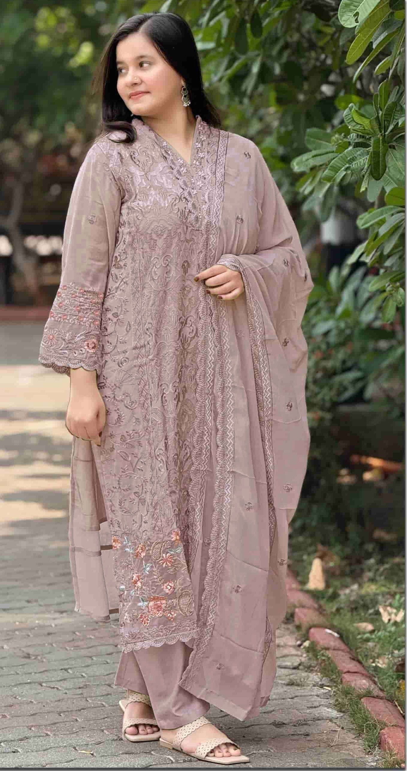 Anaita Lavender Fox Georgette Suit with Embroidery & Sequence Work