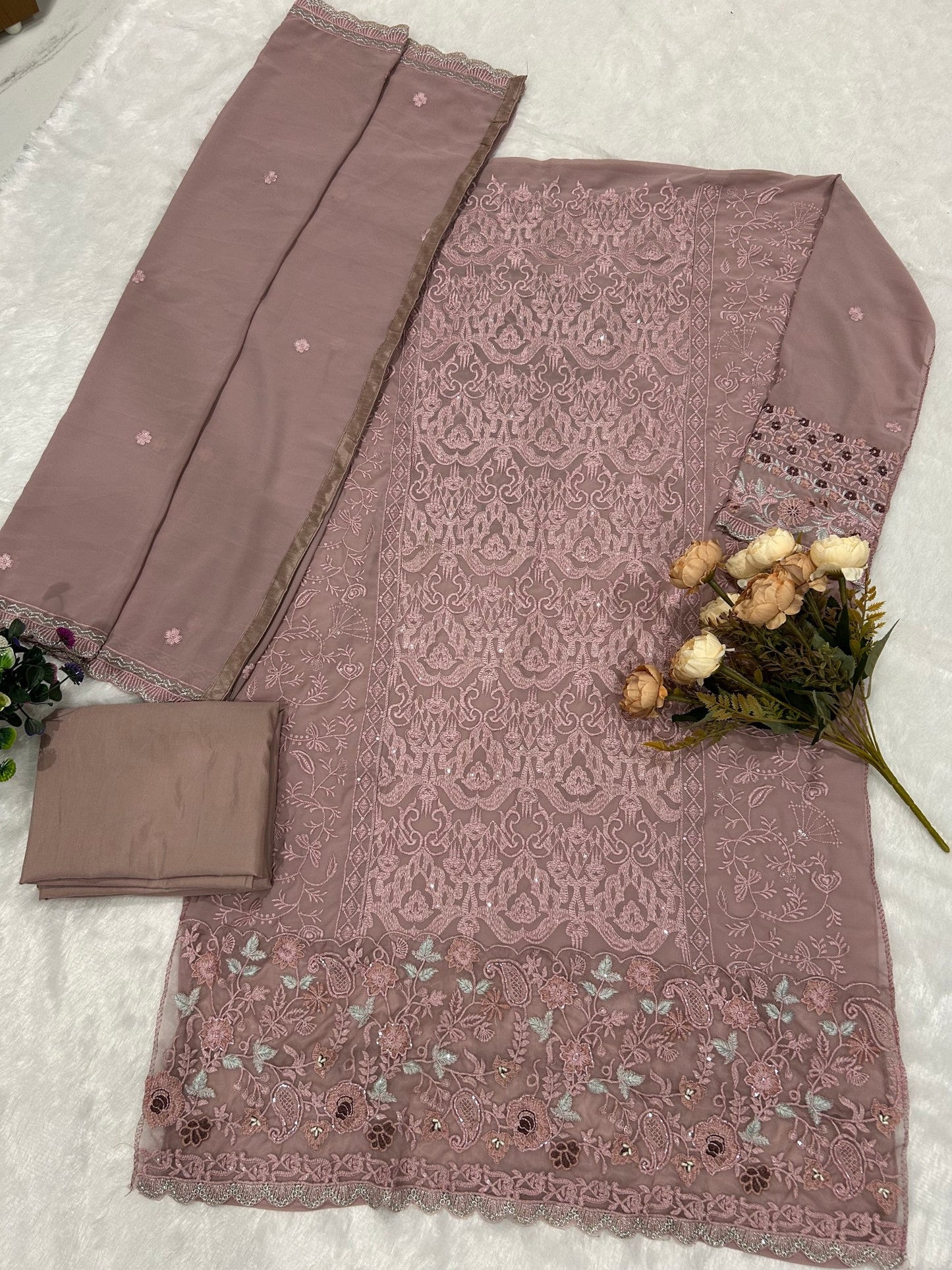 Anaita Lavender Fox Georgette Suit with Embroidery & Sequence Work