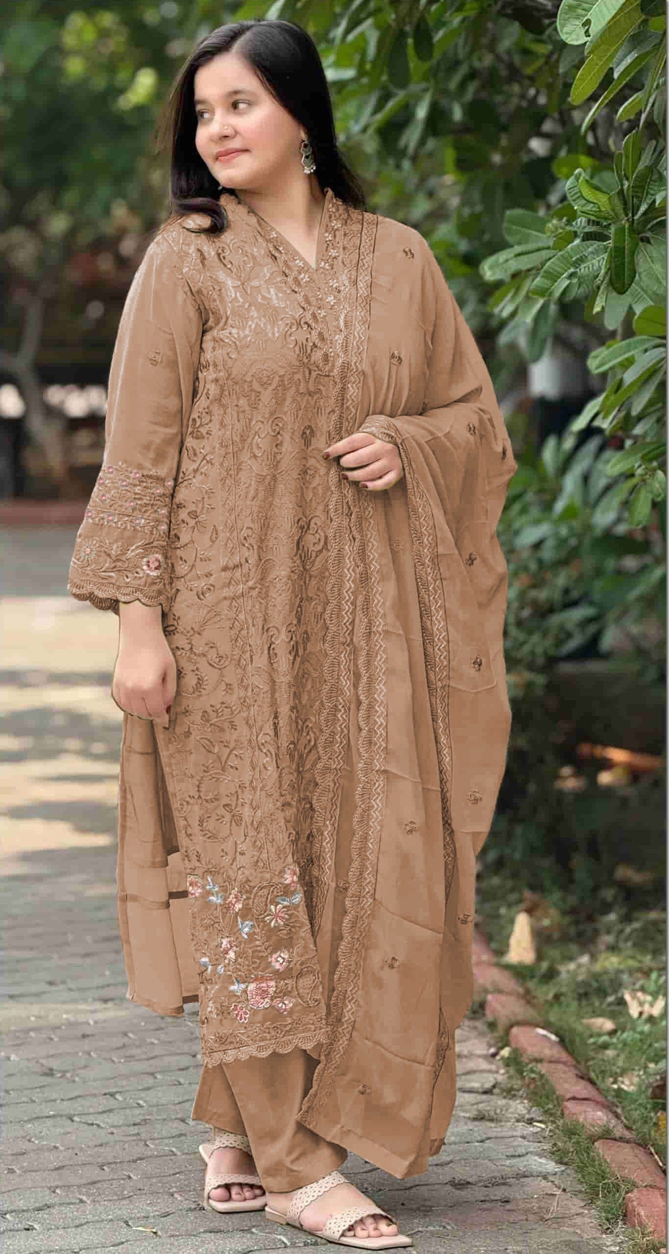 Anaita Brown Fox Georgette Suit with Embroidery & Sequence Work