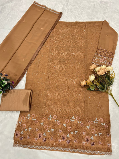 Anaita Brown Fox Georgette Suit with Embroidery & Sequence Work