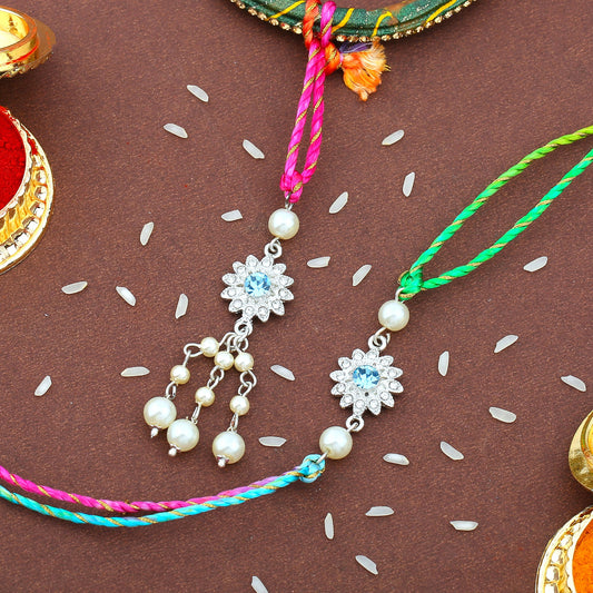 Rhodium Floral Crystal Bhaiya Bhabhi Rakhi