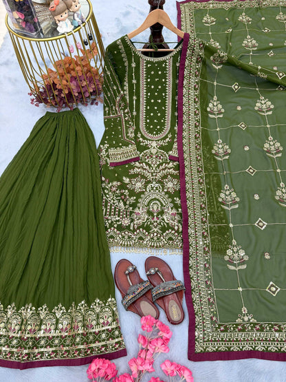 Anaita Mehendi Faux Georgette Readymade Suit with Embroidery & Moti Work
