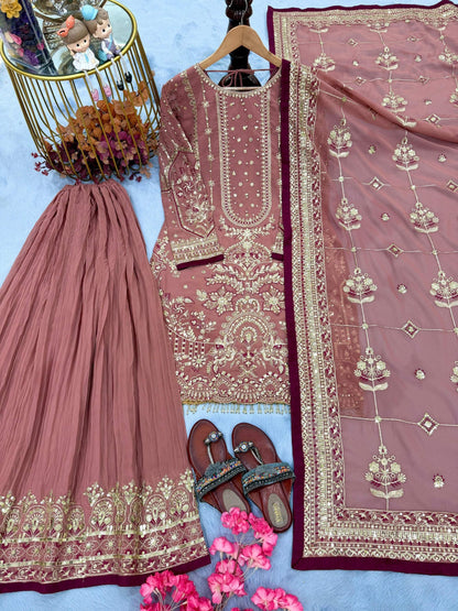Anaita Pink Faux Georgette Readymade Suit with Embroidery & Moti Work