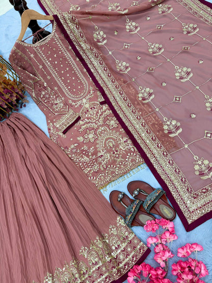 Anaita Pink Faux Georgette Readymade Suit with Embroidery & Moti Work