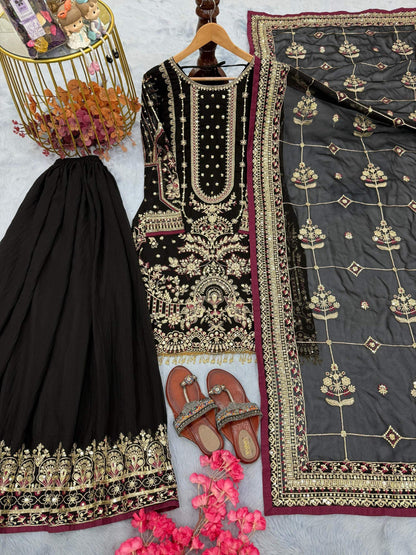 Anaita Black Faux Georgette Readymade Suit with Embroidery & Moti Work