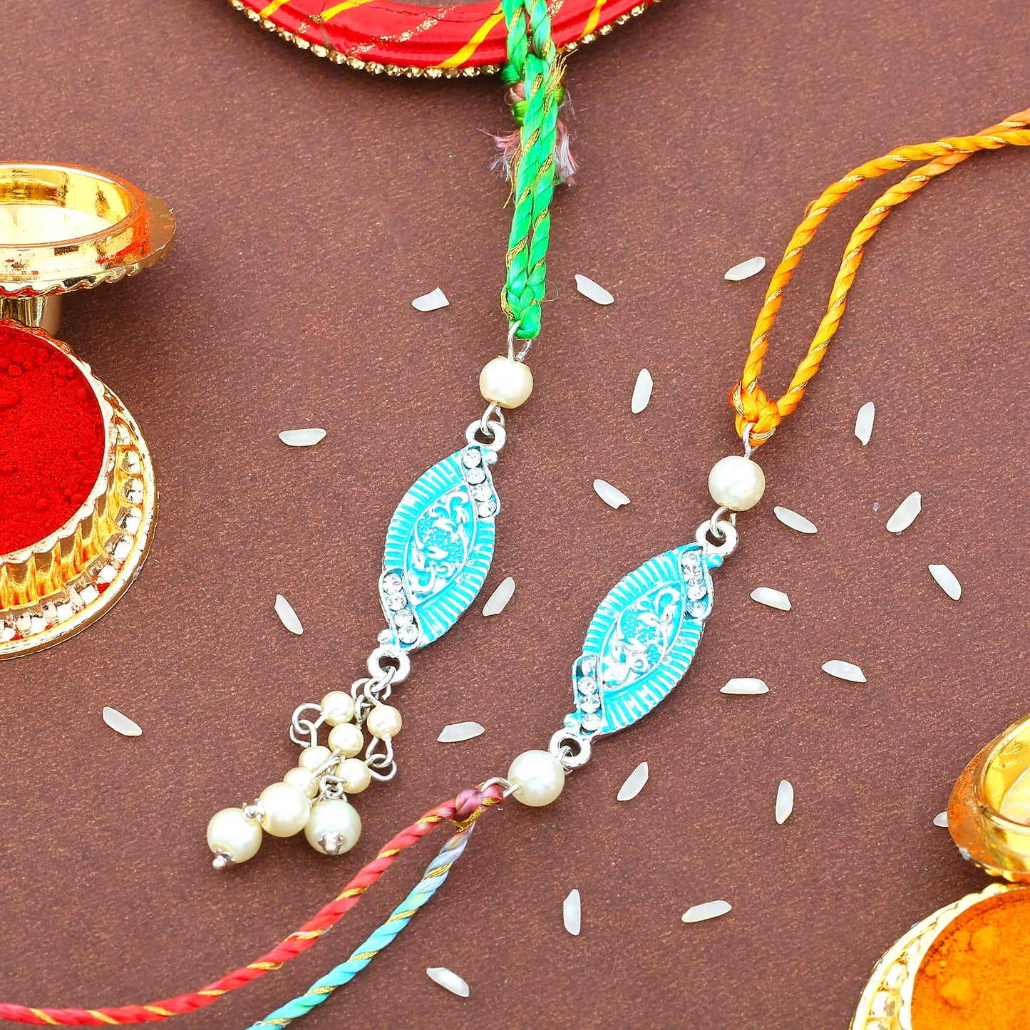Blue Enamel Designer Bhaiya Bhabhi Rakhi
