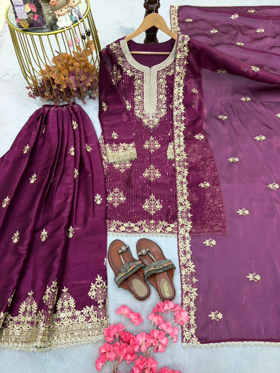 Anaita Purple Silk Readymade Suit with Embroidery & Diamond Work