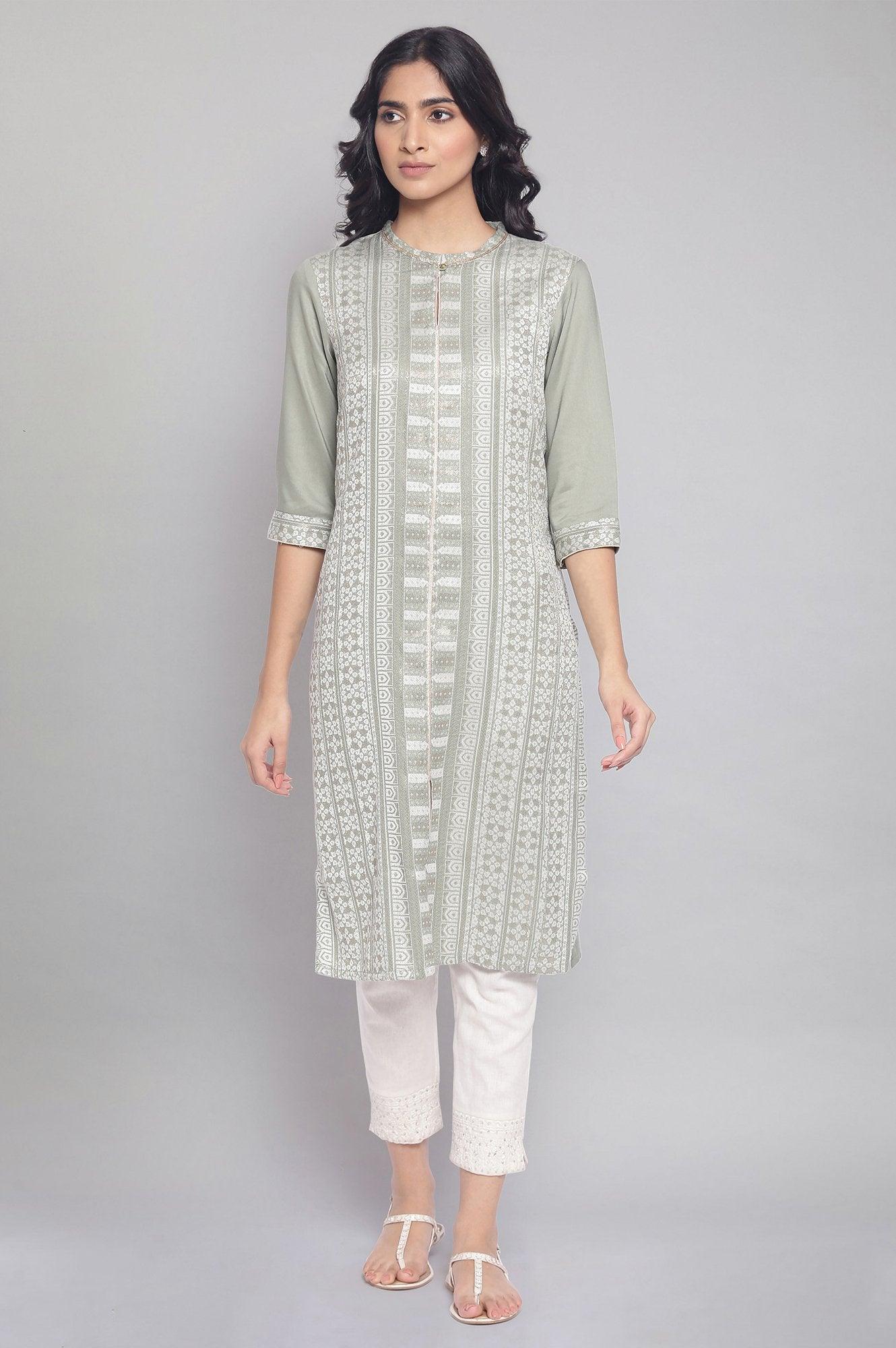 W for Woman Sage Green Dobby kurta