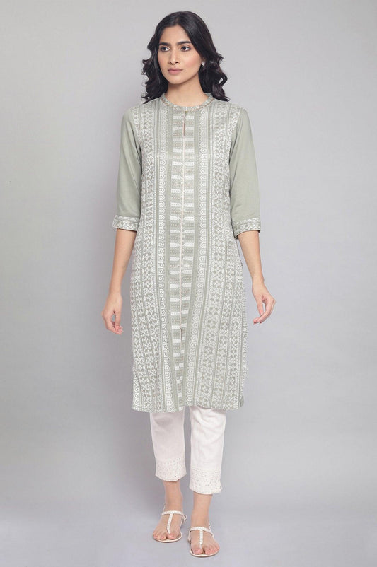 W for Woman Sage Green Dobby kurta