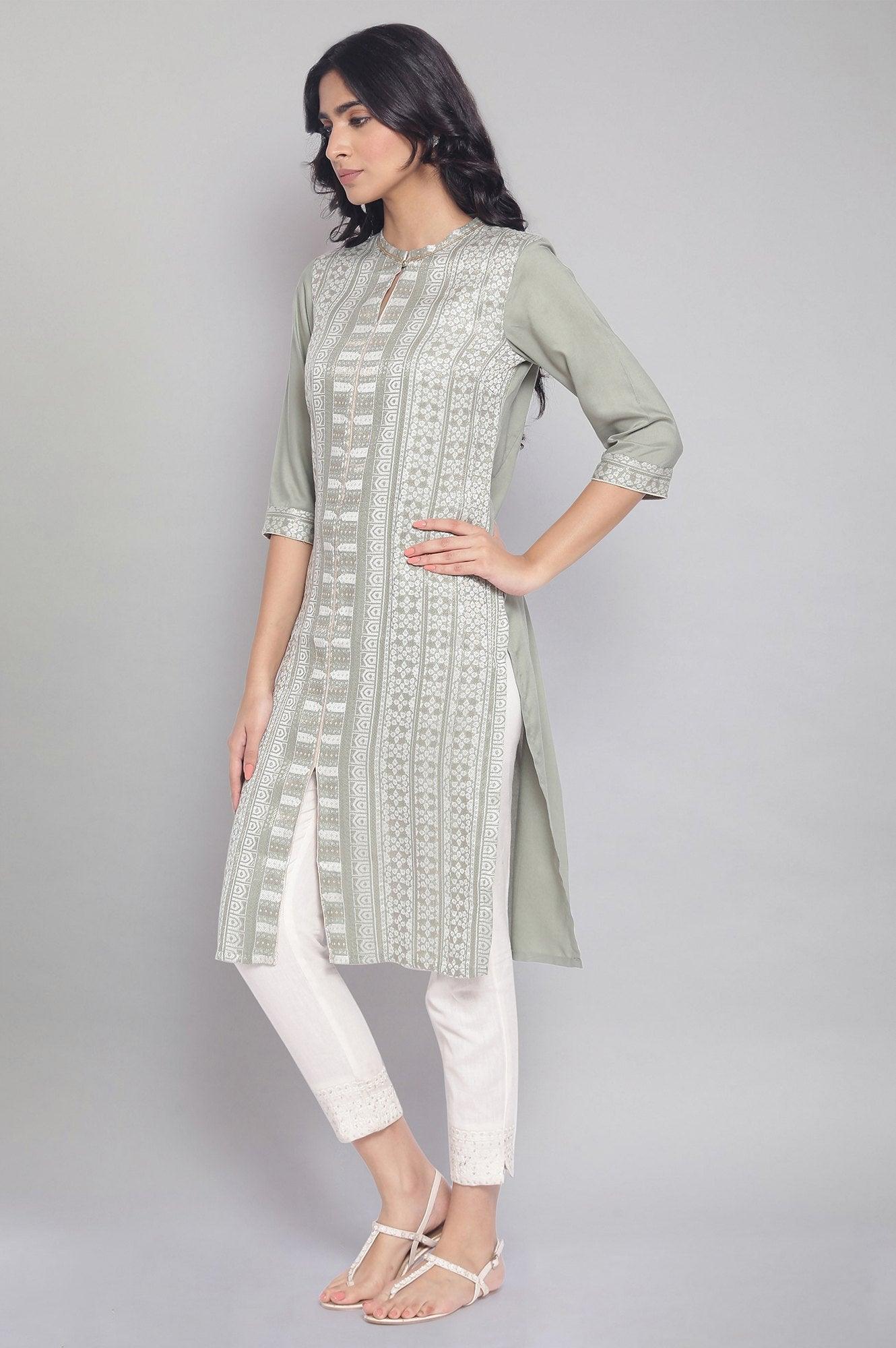 W for Woman Sage Green Dobby kurta