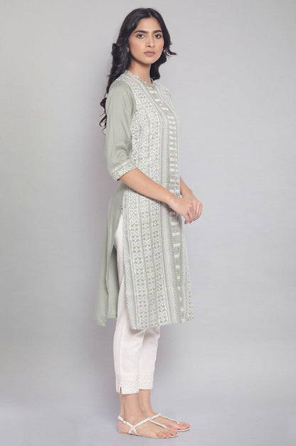 W for Woman Sage Green Dobby kurta