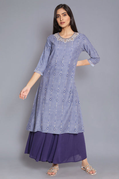 W for Woman Blue A-line kurta with Embroidery