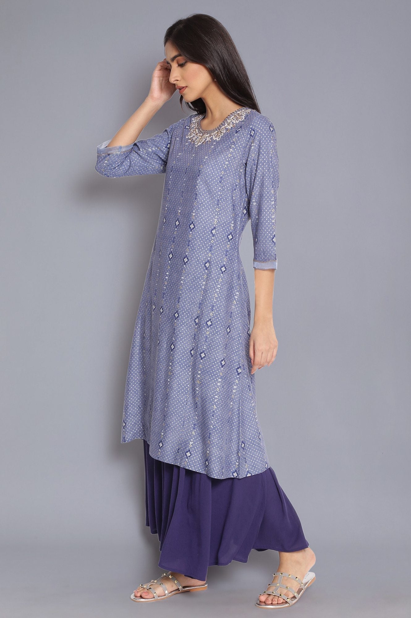 W for Woman Blue A-line kurta with Embroidery