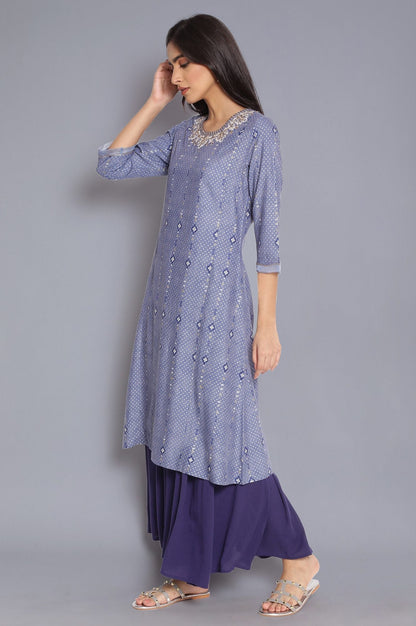W for Woman Blue A-line kurta with Embroidery