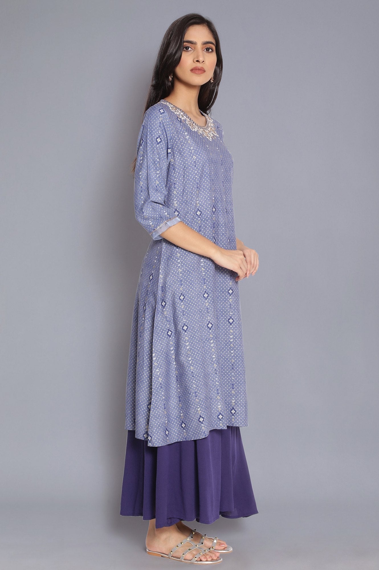 W for Woman Blue A-line kurta with Embroidery