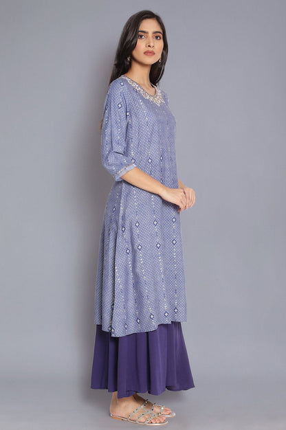W for Woman Blue A-line kurta with Embroidery