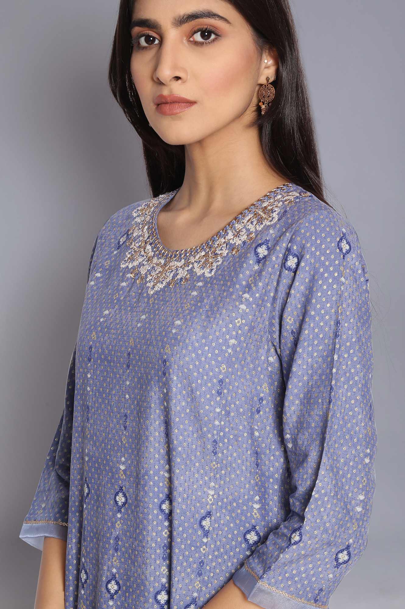 W for Woman Blue A-line kurta with Embroidery