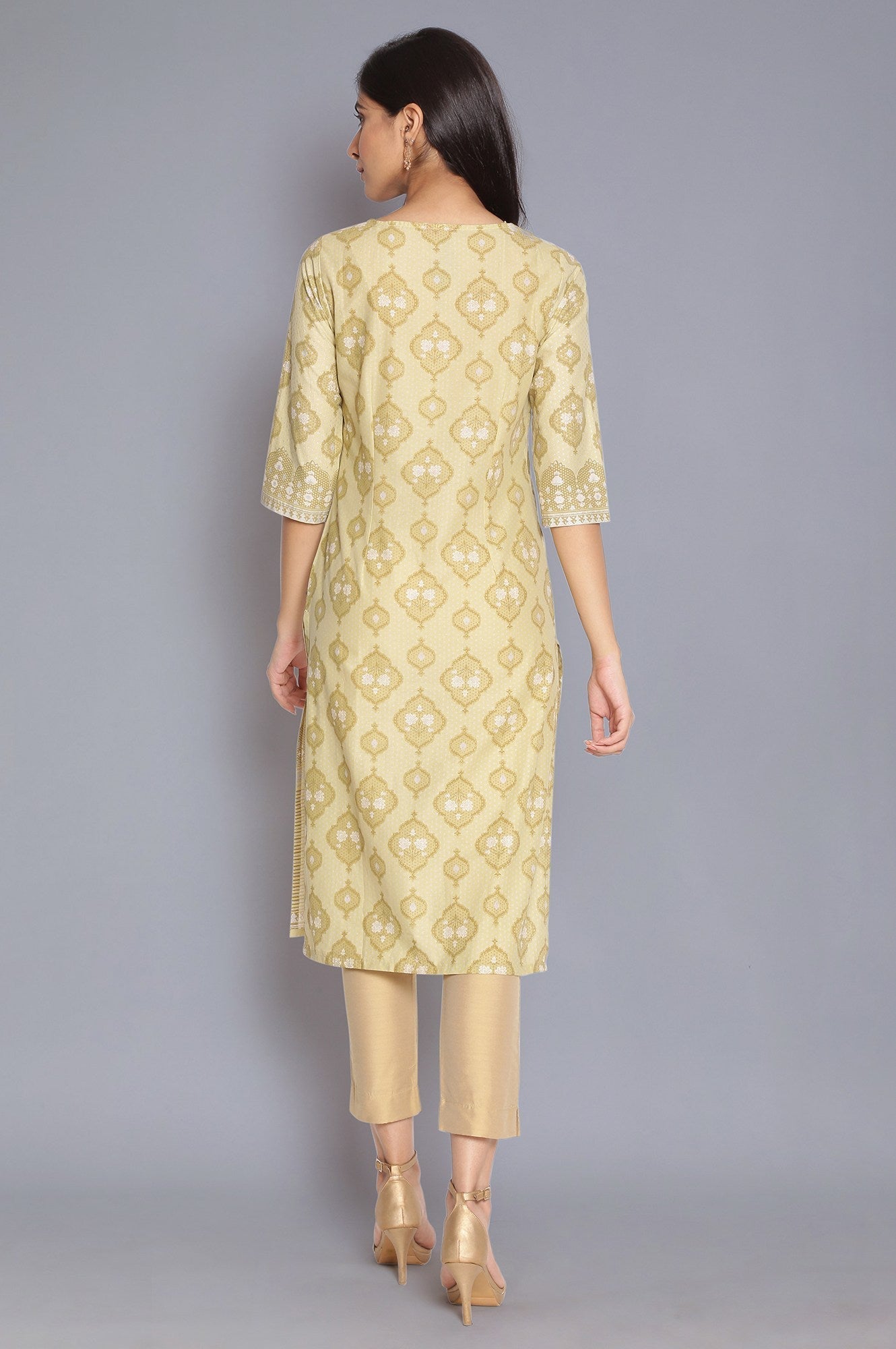 W for Woman Minion Yellow Zari Embroidered kurta