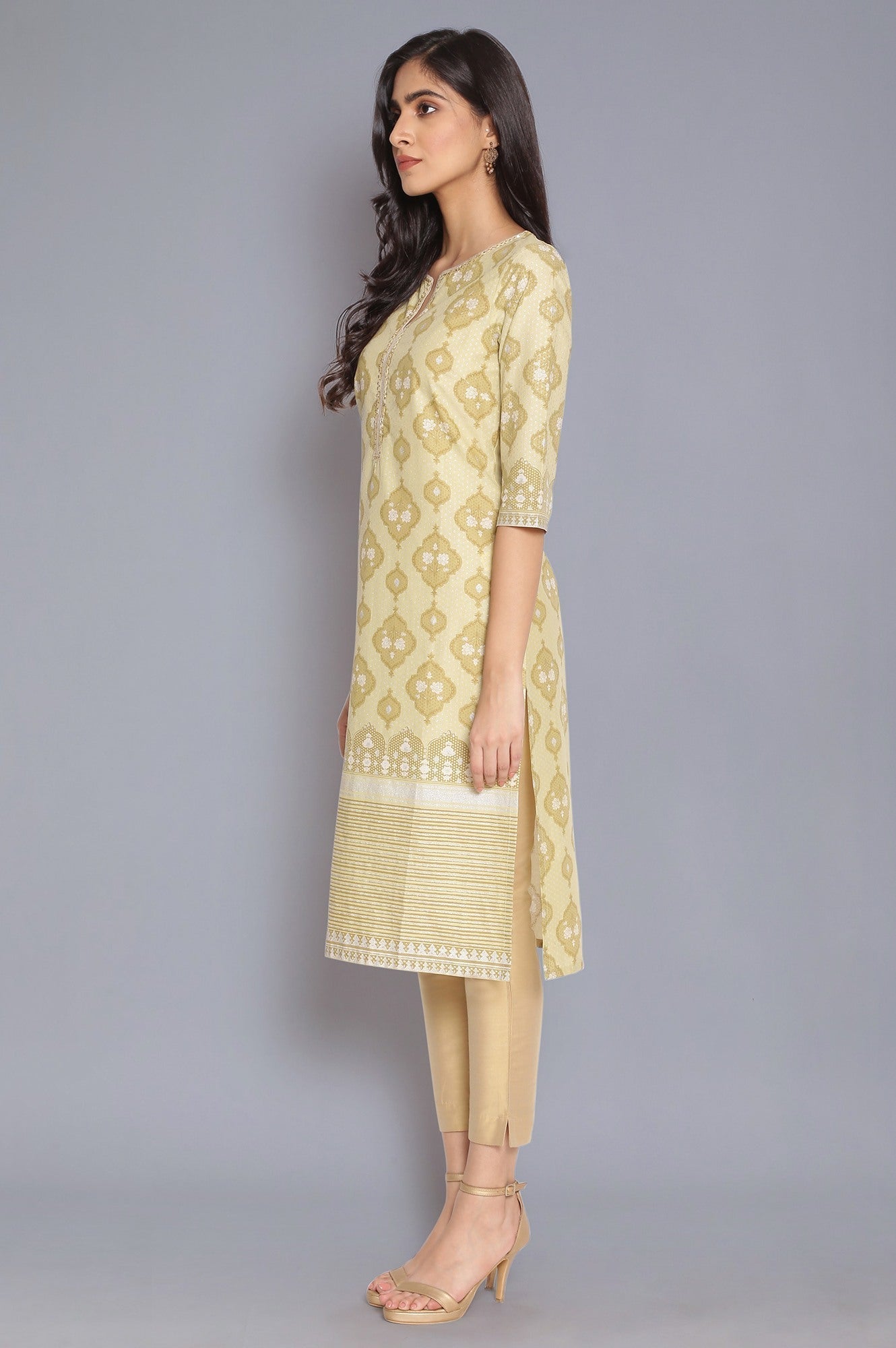 W for Woman Minion Yellow Zari Embroidered kurta