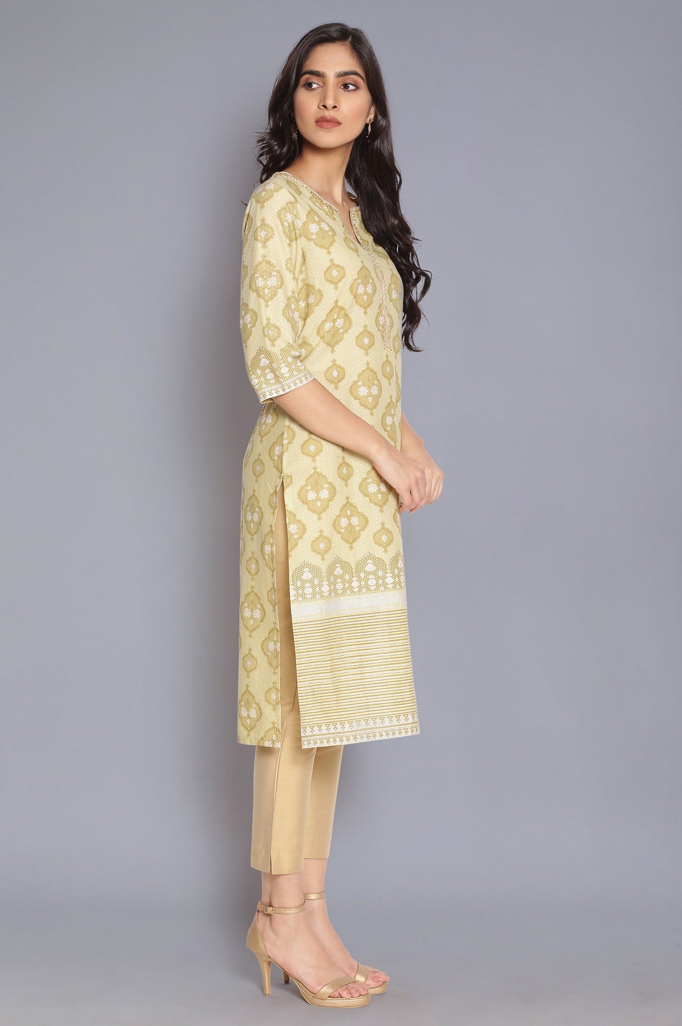 W for Woman Minion Yellow Zari Embroidered kurta