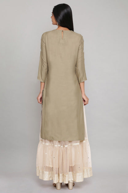 W for Woman Sage Green Jacquard kurta with Embroidery
