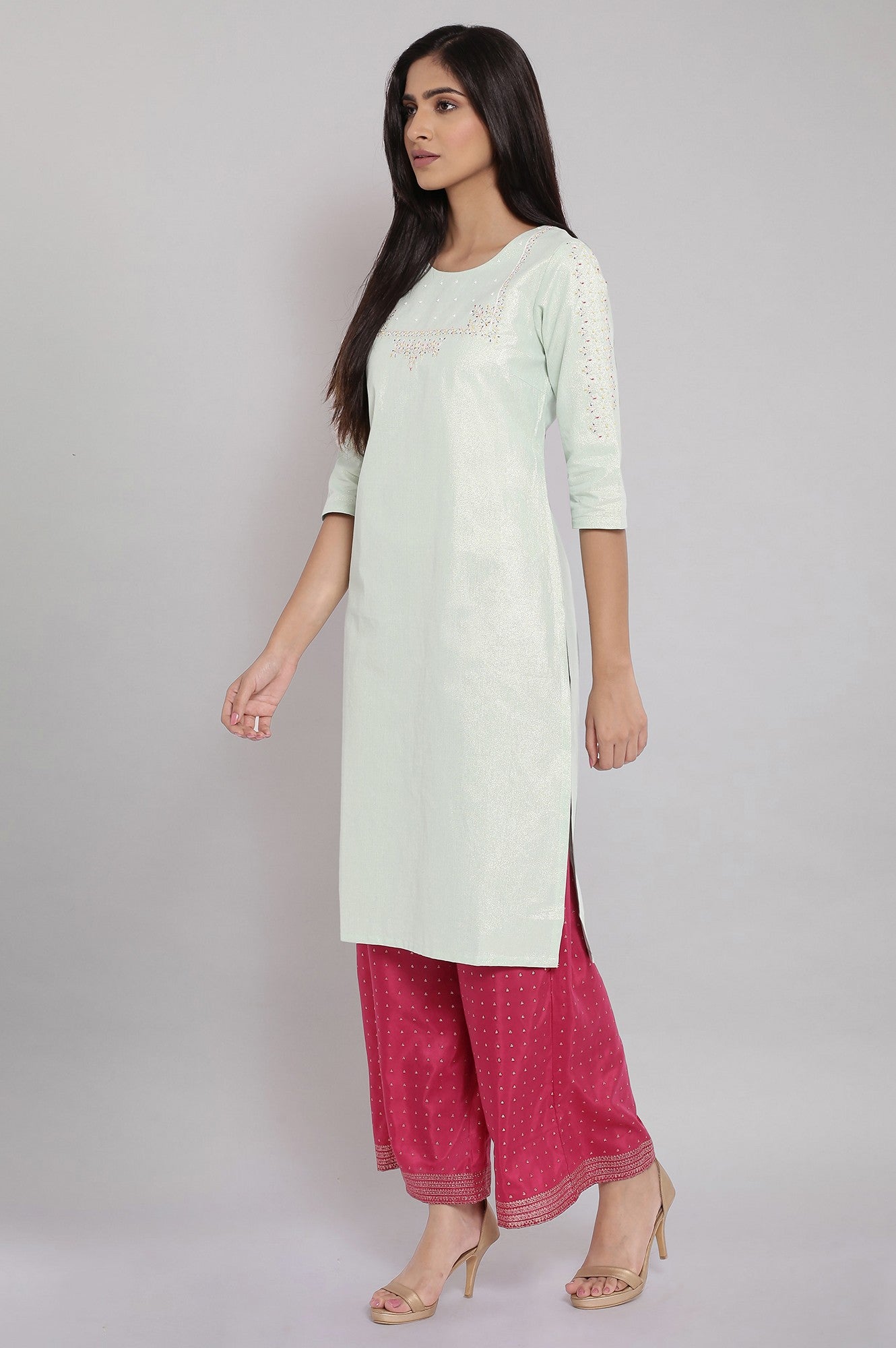 W for Woman Light Green Shimmery kurta