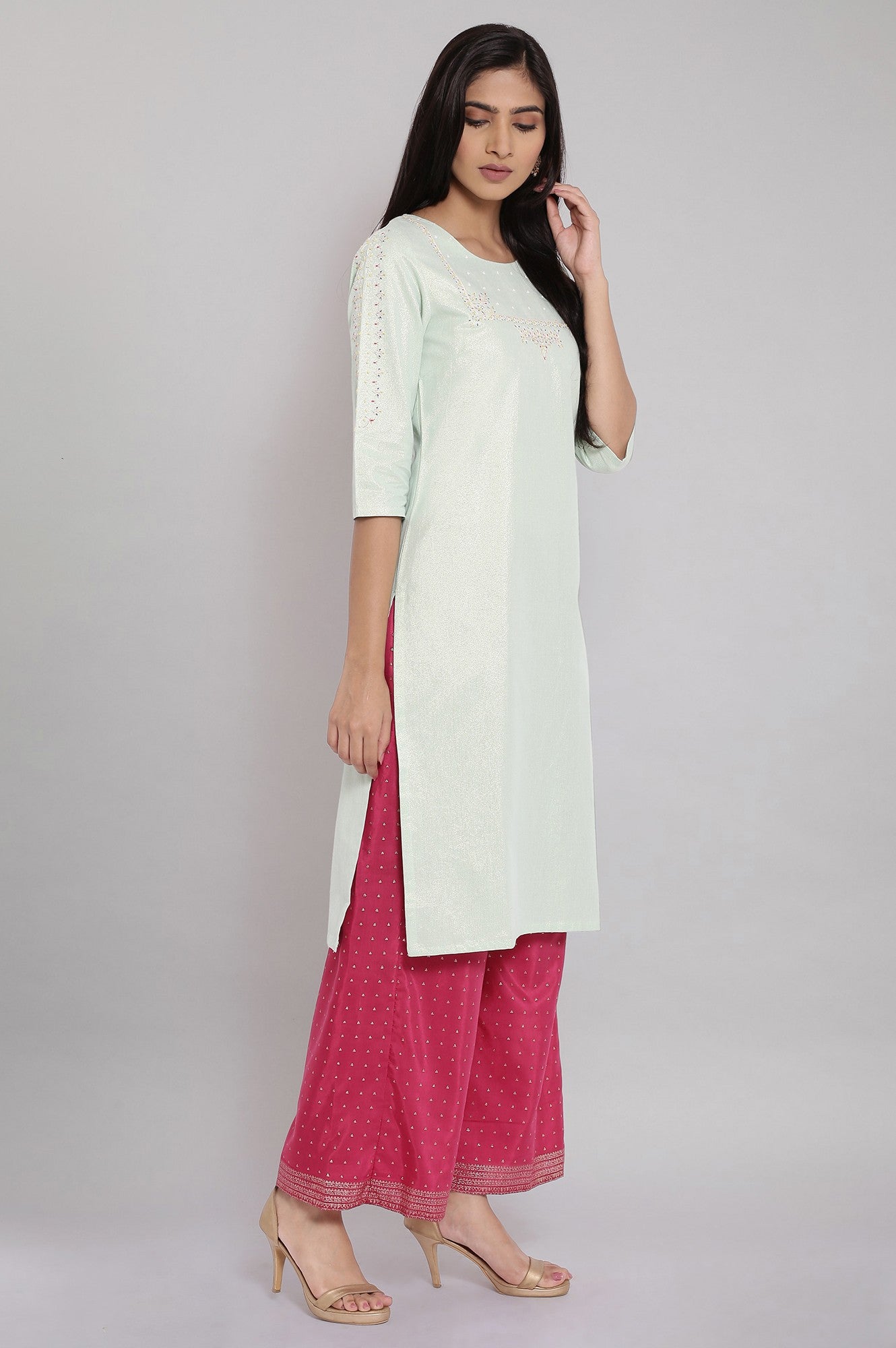 W for Woman Light Green Shimmery kurta