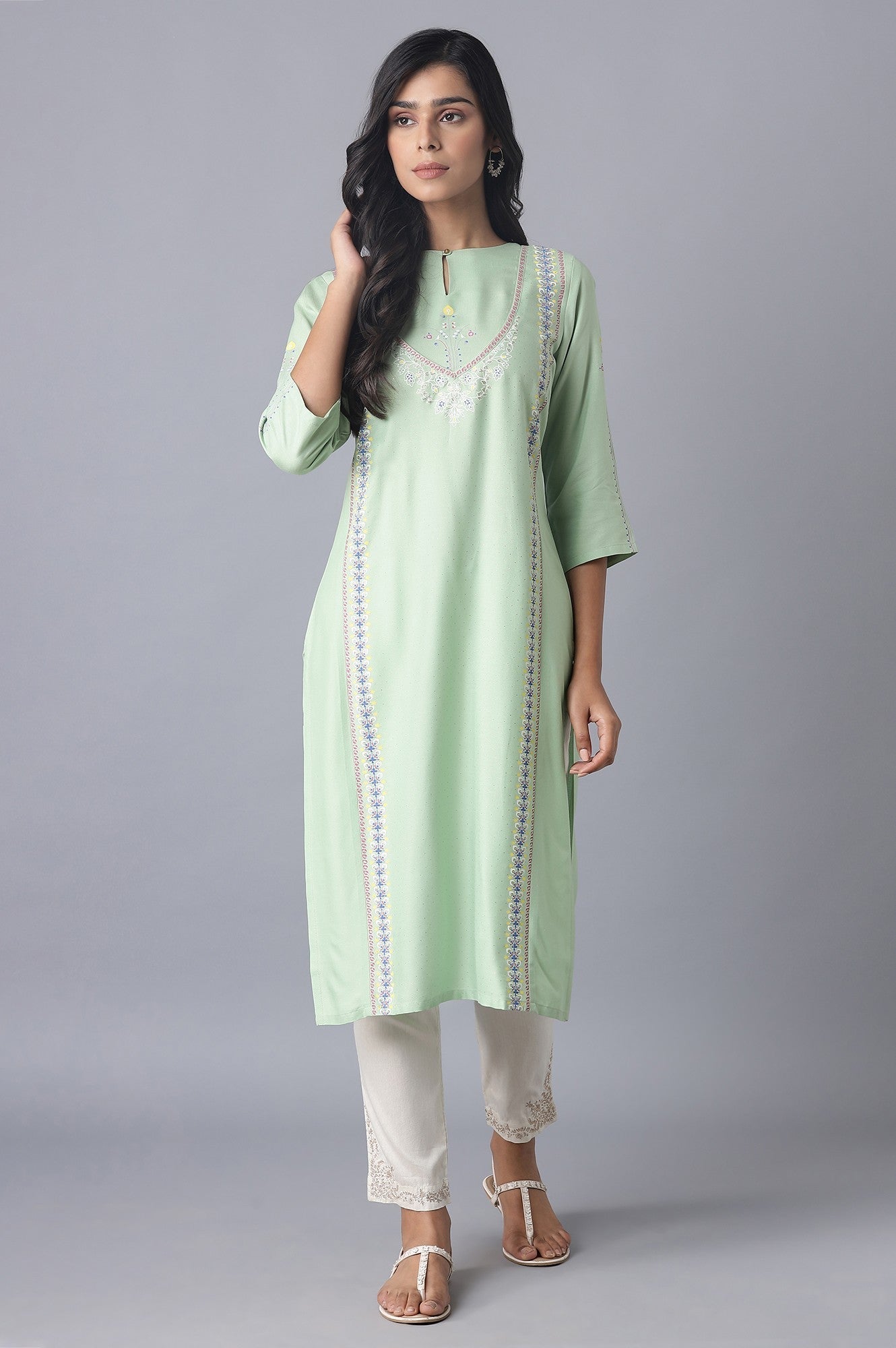W for Woman Mint Green Printed kurta