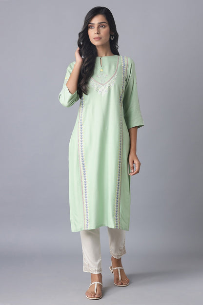 W for Woman Mint Green Printed kurta