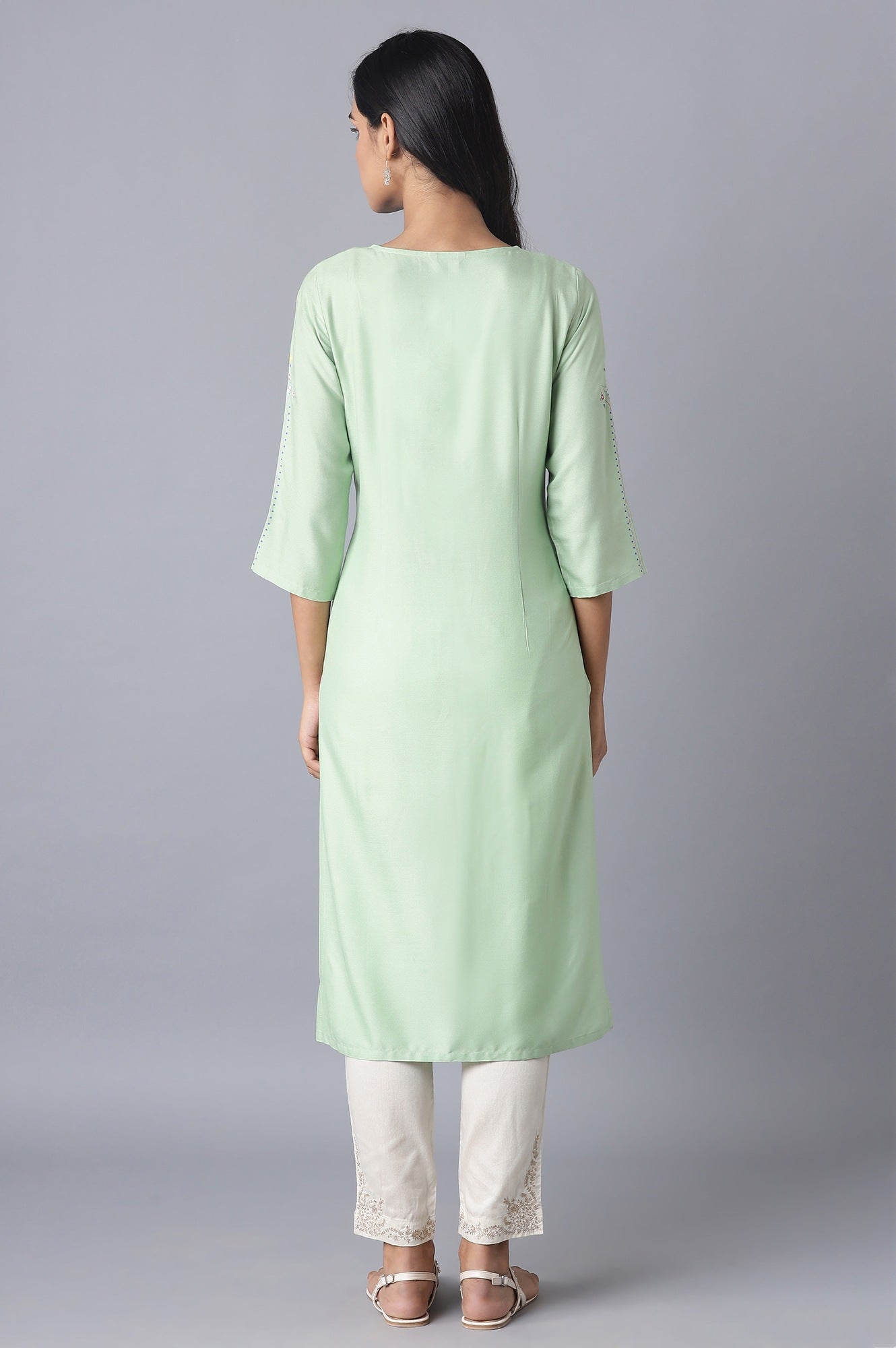W for Woman Mint Green Printed kurta