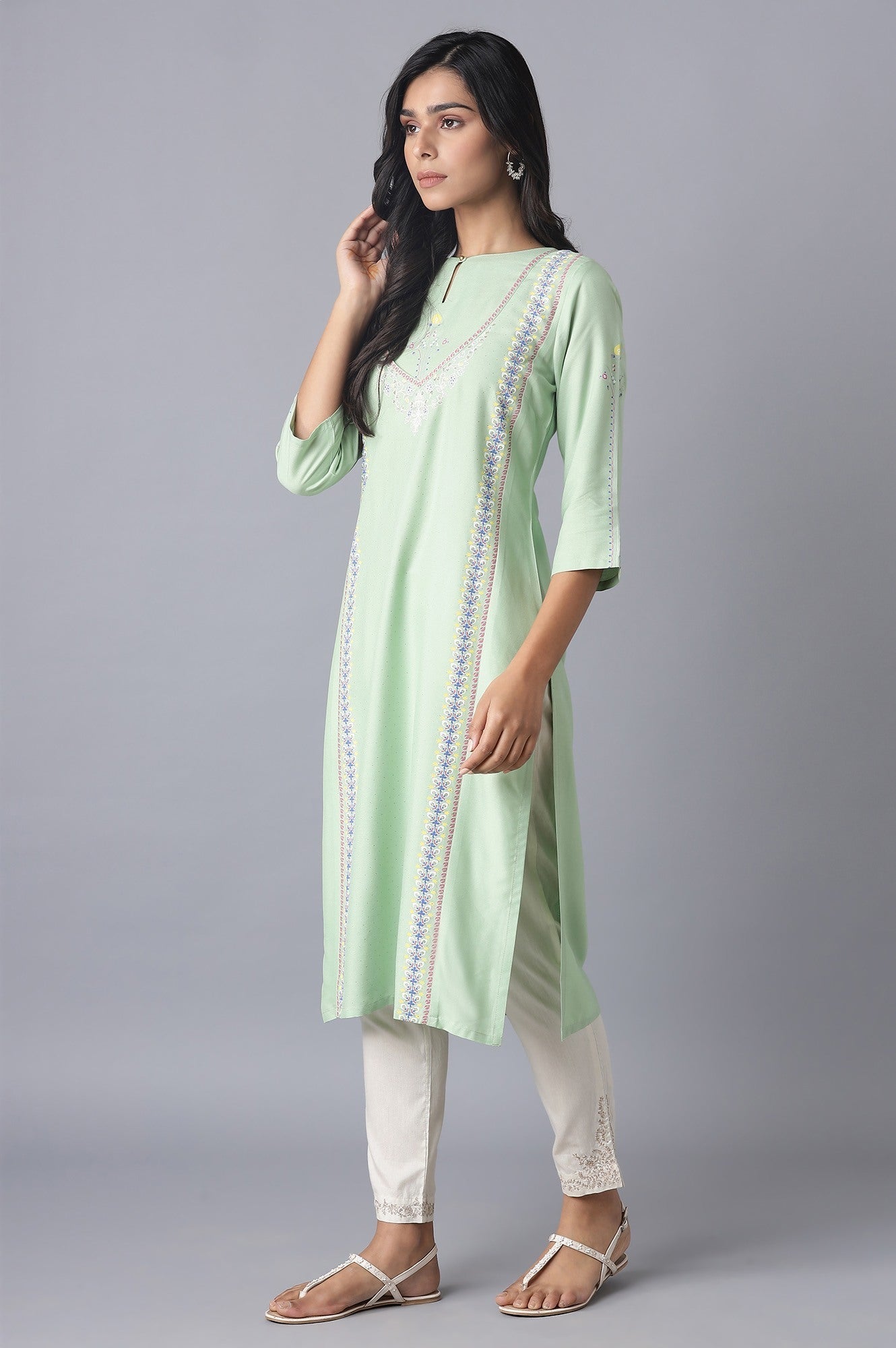 W for Woman Mint Green Printed kurta