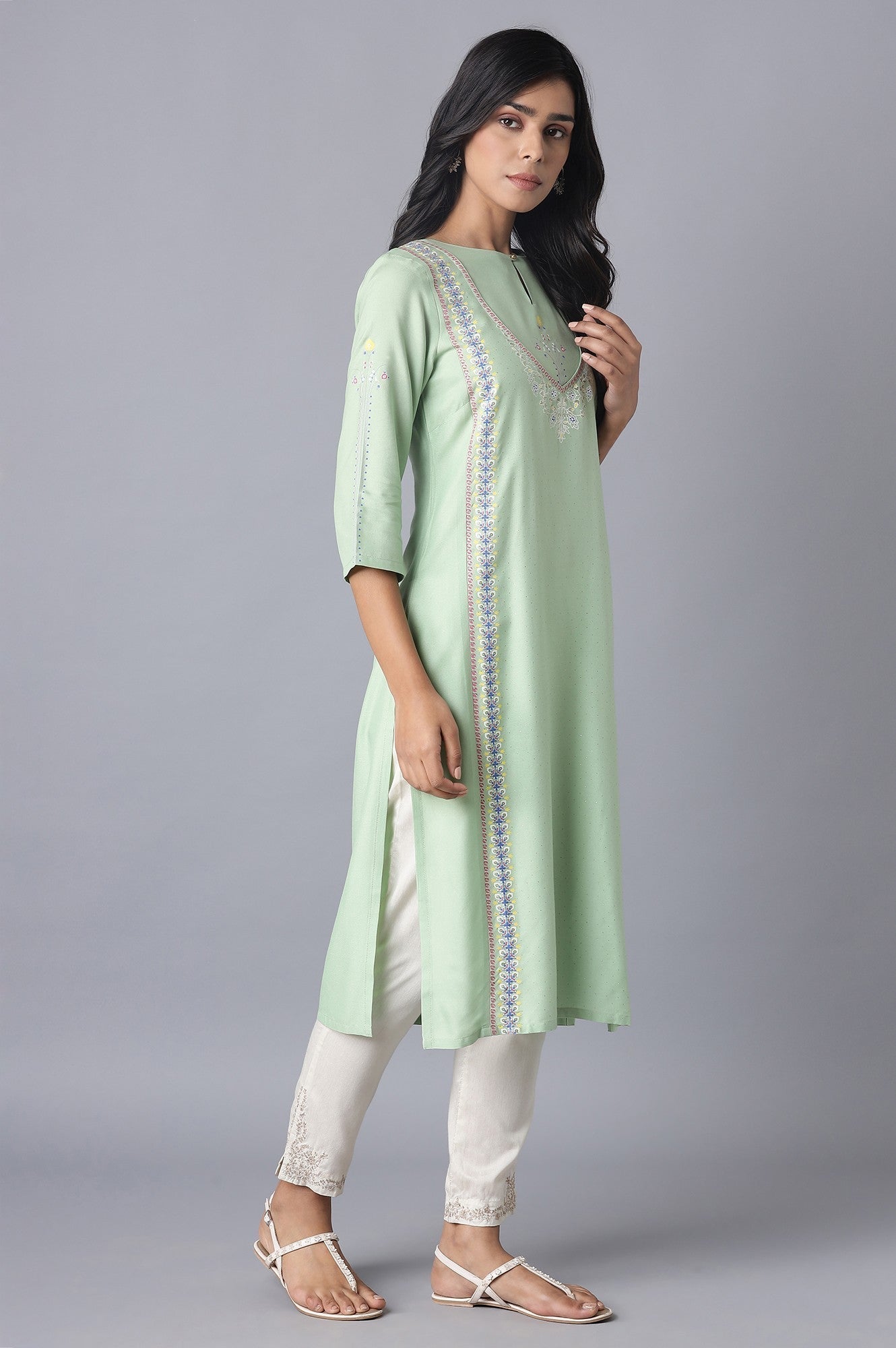 W for Woman Mint Green Printed kurta