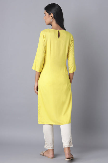 W for Woman Yellow Printed kurta with Embroidery