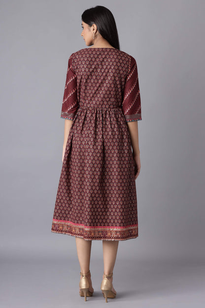 W for Woman Rich Red Printed Dress with Sequin