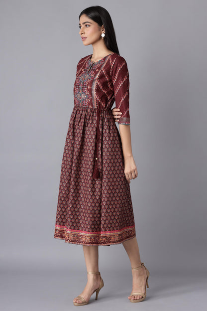 W for Woman Rich Red Printed Dress with Sequin