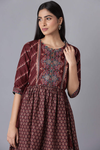 W for Woman Rich Red Printed Dress with Sequin