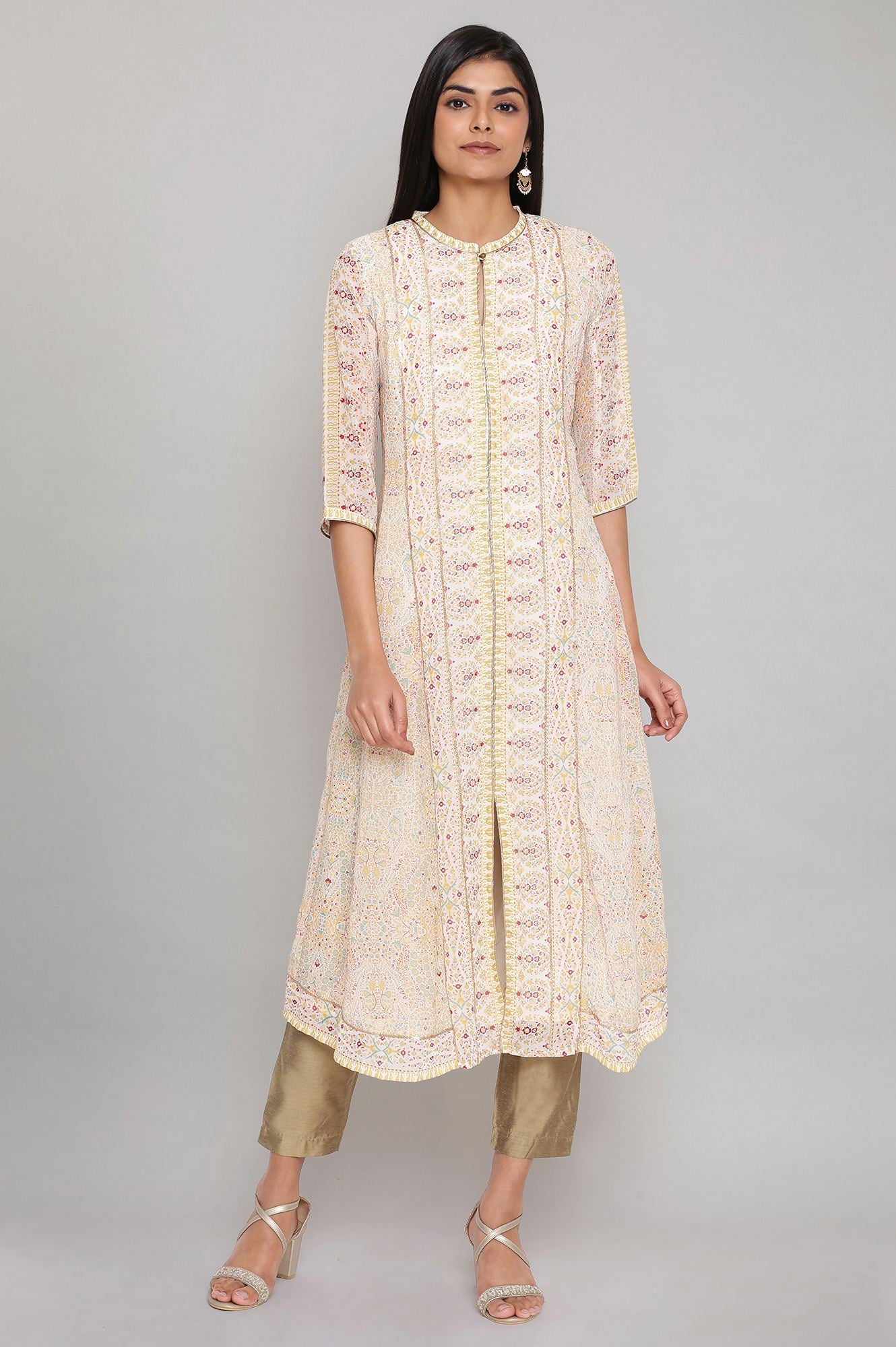 W for Woman Ecru Printed kurta with Sequin