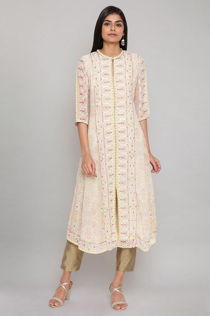 W for Woman Ecru Printed kurta with Sequin