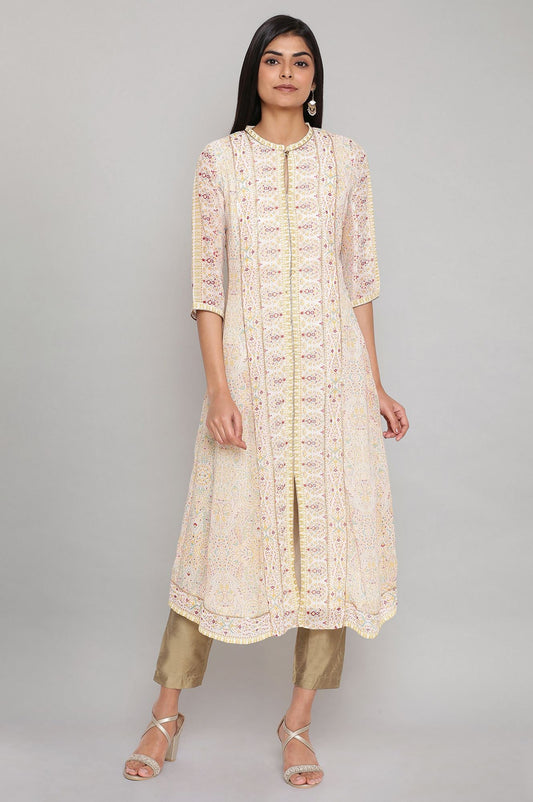 W for Woman Ecru Printed kurta with Sequin
