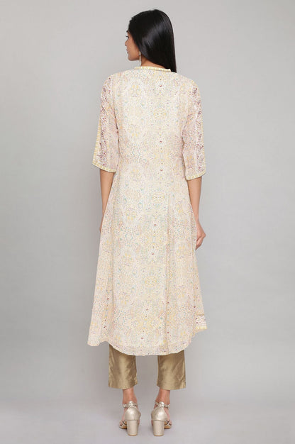 W for Woman Ecru Printed kurta with Sequin