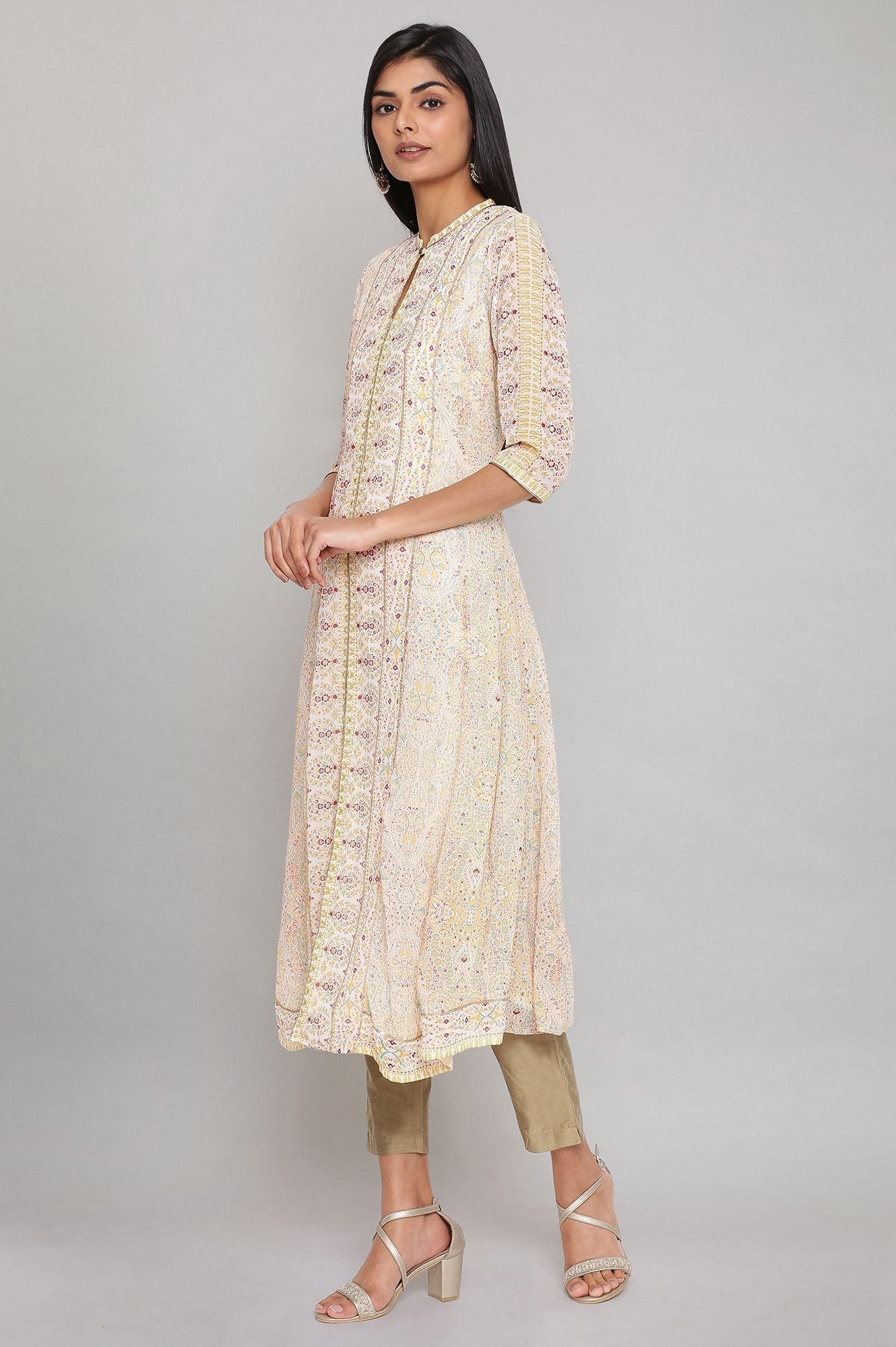 W for Woman Ecru Printed kurta with Sequin