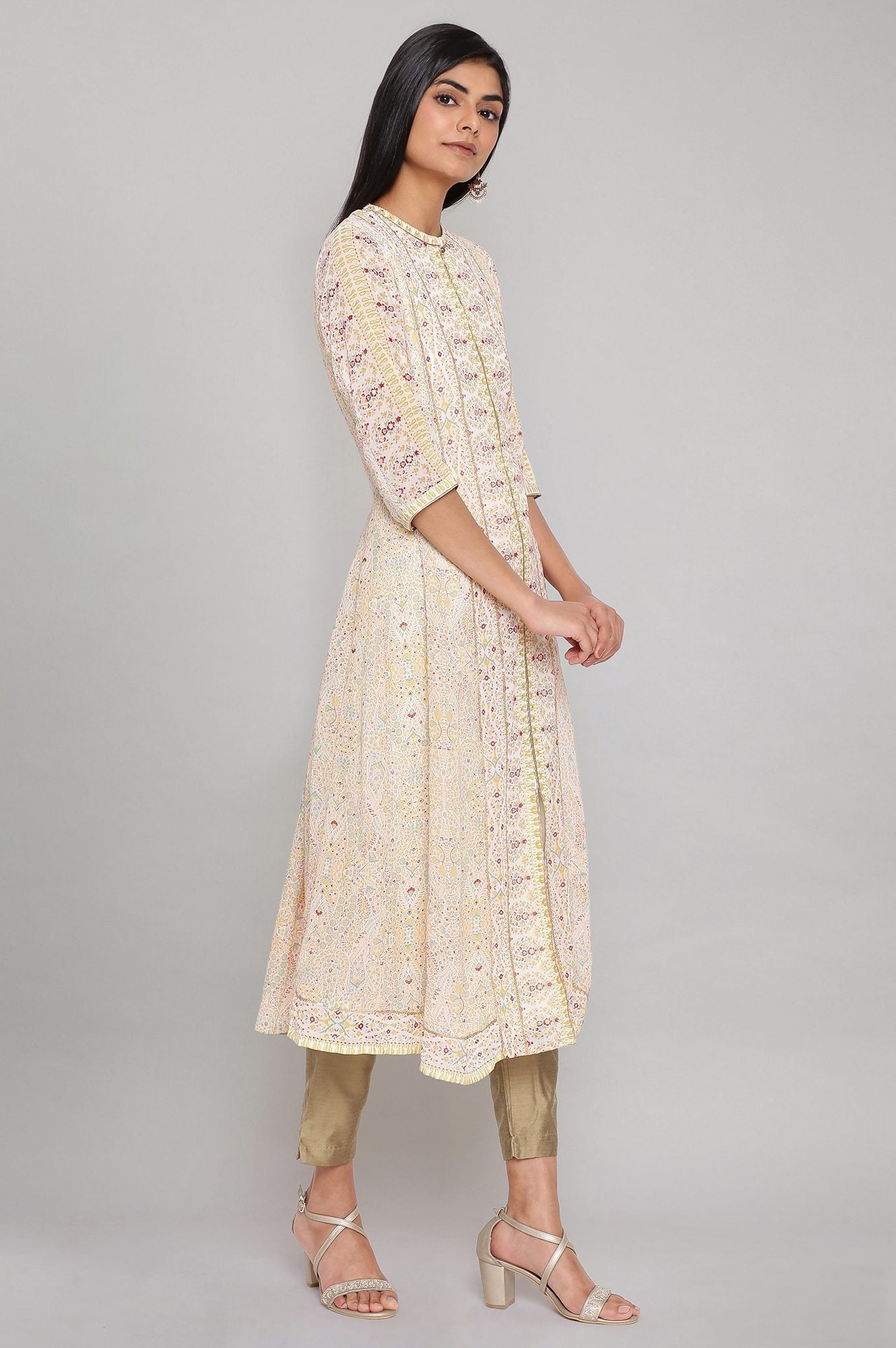 W for Woman Ecru Printed kurta with Sequin