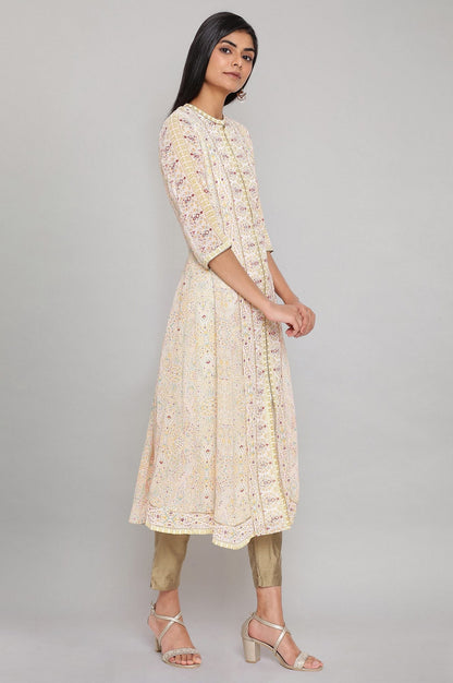 W for Woman Ecru Printed kurta with Sequin