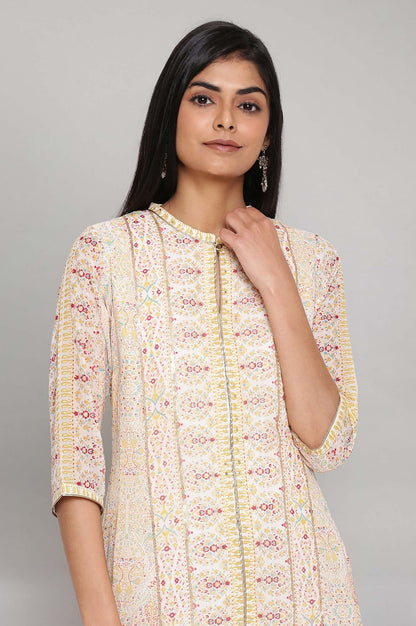 W for Woman Ecru Printed kurta with Sequin