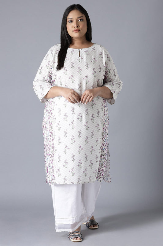 W for Woman Ecru Print Blocking Panelled kurta