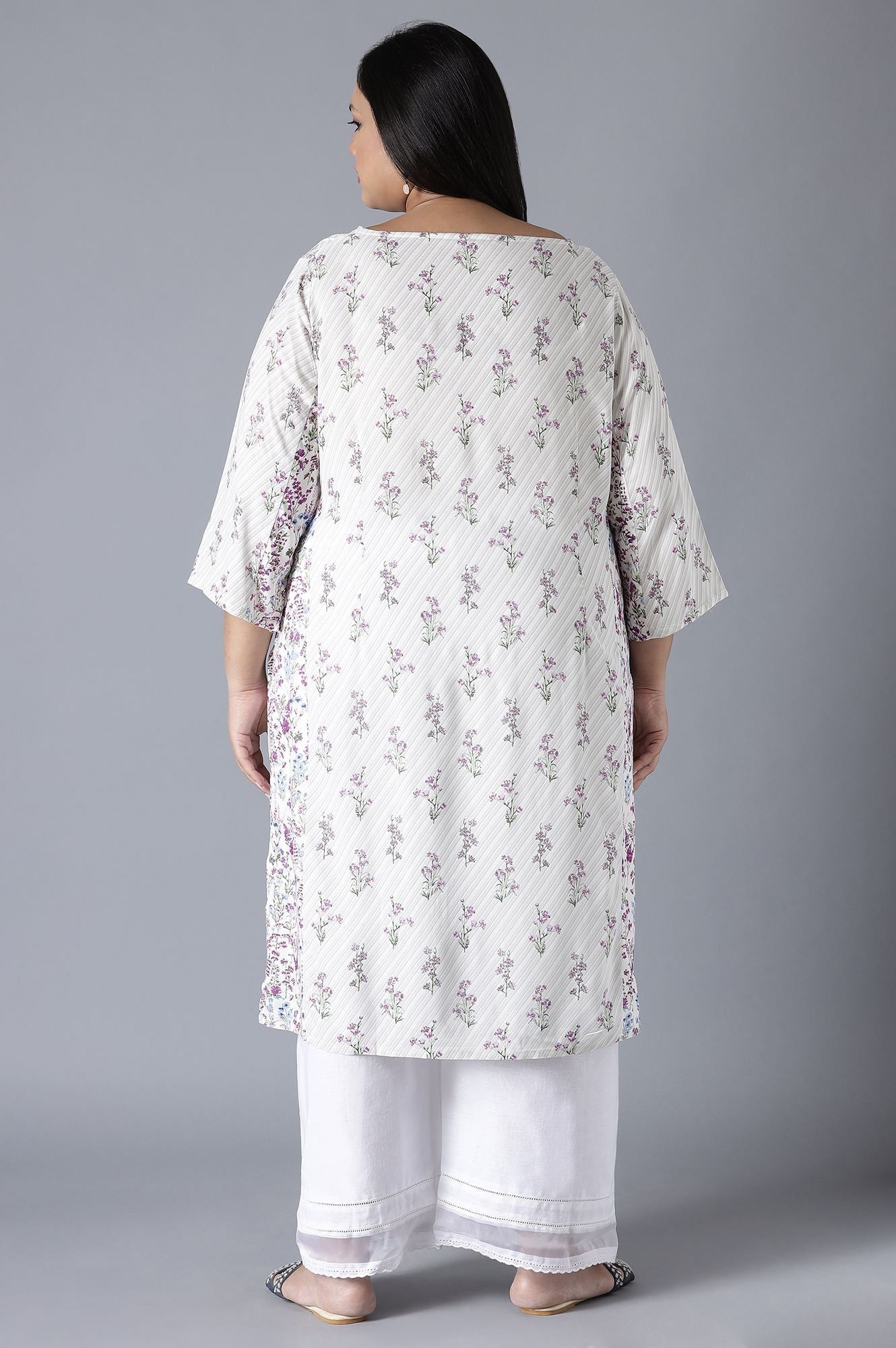 W for Woman Ecru Print Blocking Panelled kurta