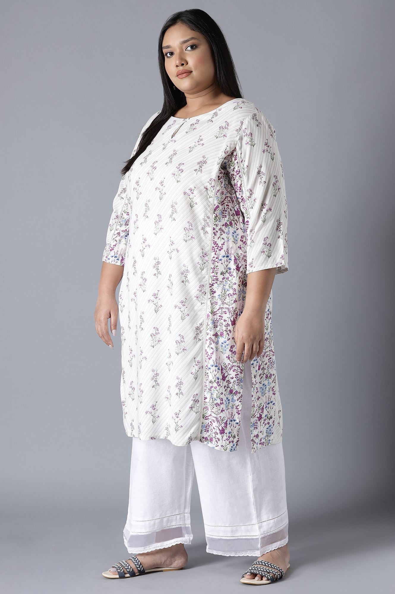 W for Woman Ecru Print Blocking Panelled kurta